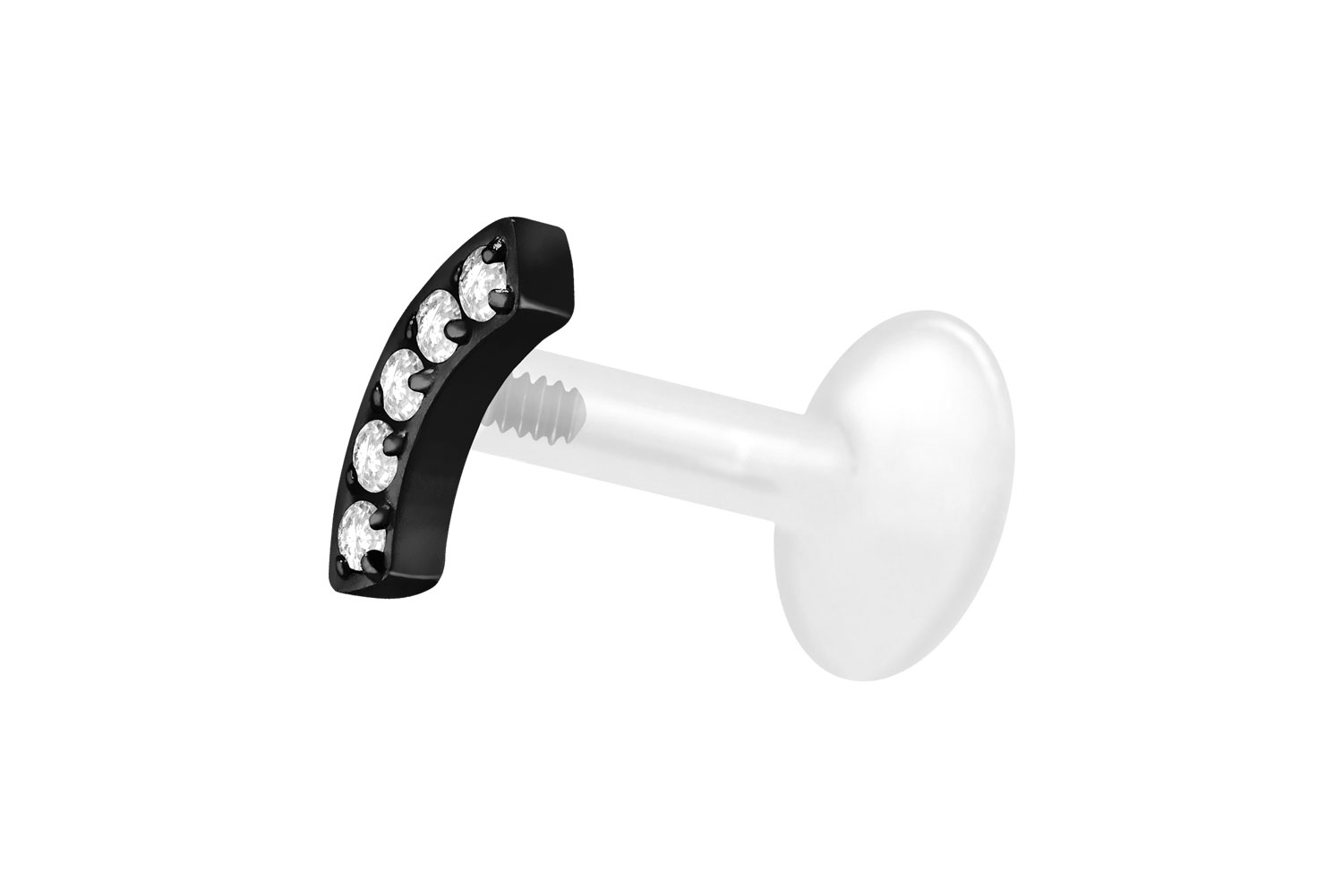 PTFE Labret mit Innengewinde + Titan-Aufsatz BOGEN + 5 KRISTALLE