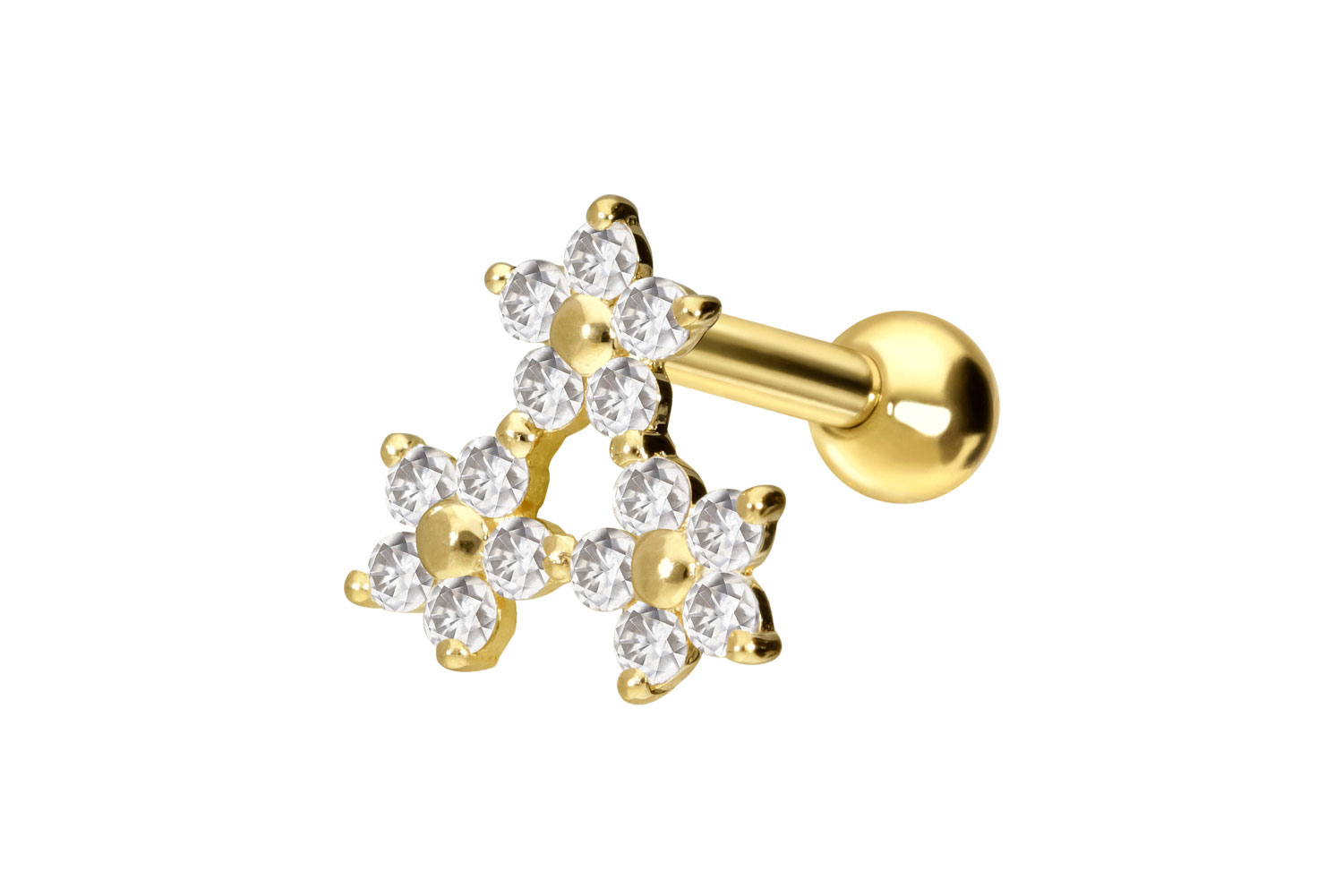 14/18 carat gold ear piercing 3 MOISSANITE FLOWERS