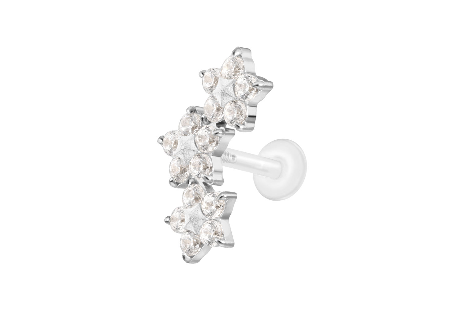 PTFE Labret mit Innengewinde + Titan-Aufsatz 3 KRISTALLBLUMEN
