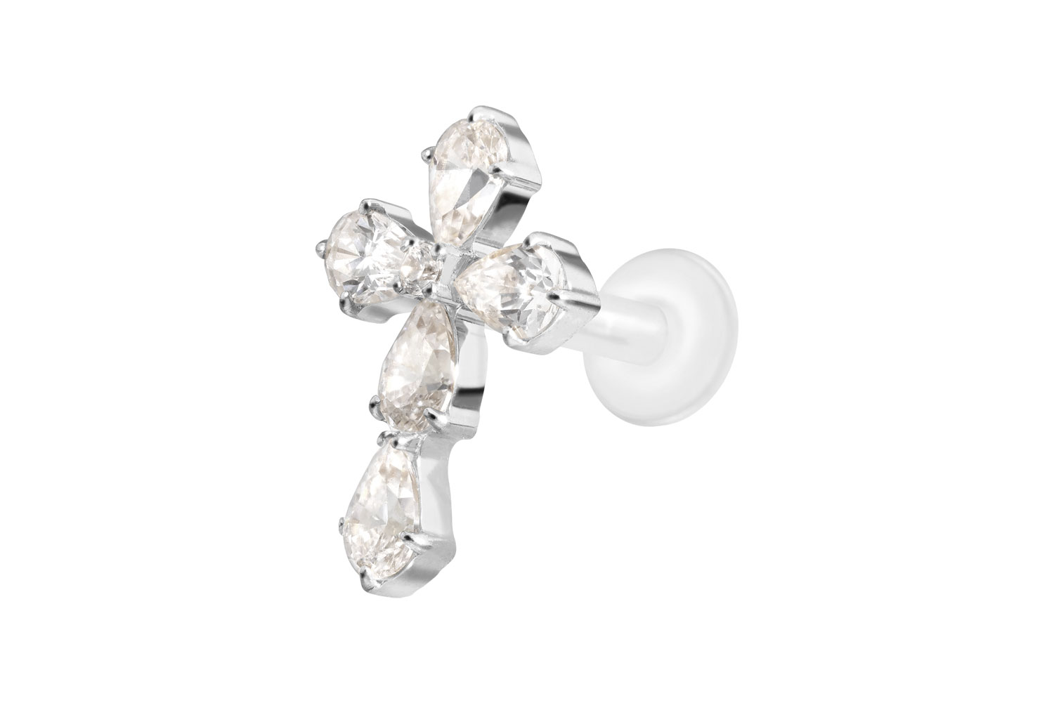 PTFE Labret mit Innengewinde + Titan-Aufsatz KRISTALLKREUZ