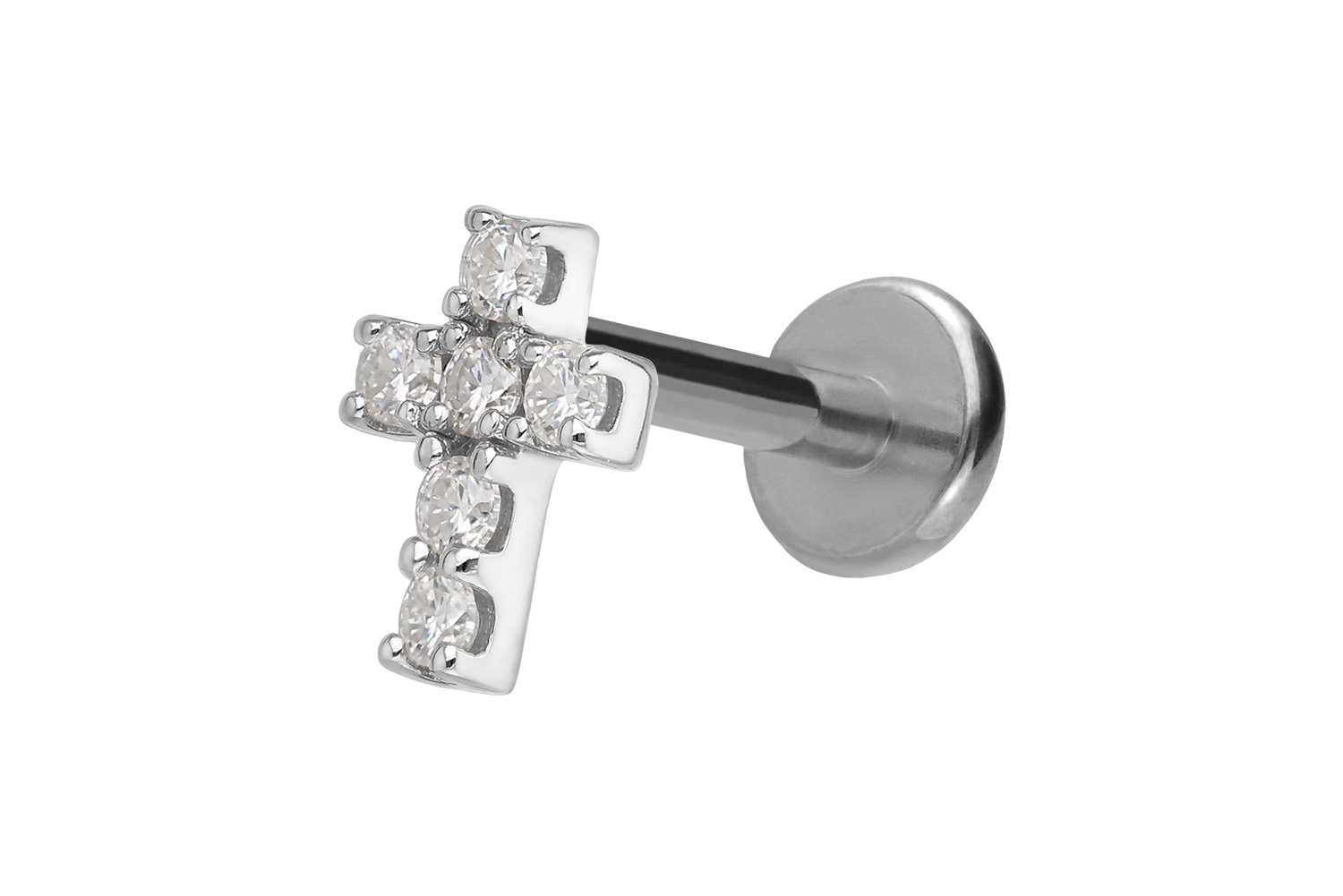 Titan Labret mit Innengewinde + 925er Silber Aufsatz MOISSANIT-KREUZ