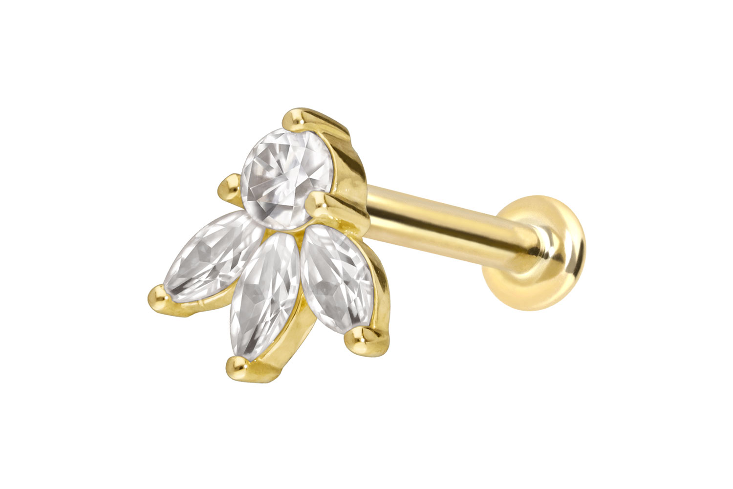 14 Karat Gold Labret mit Innengewinde MOISSANIT-LOTUSBLÜTE