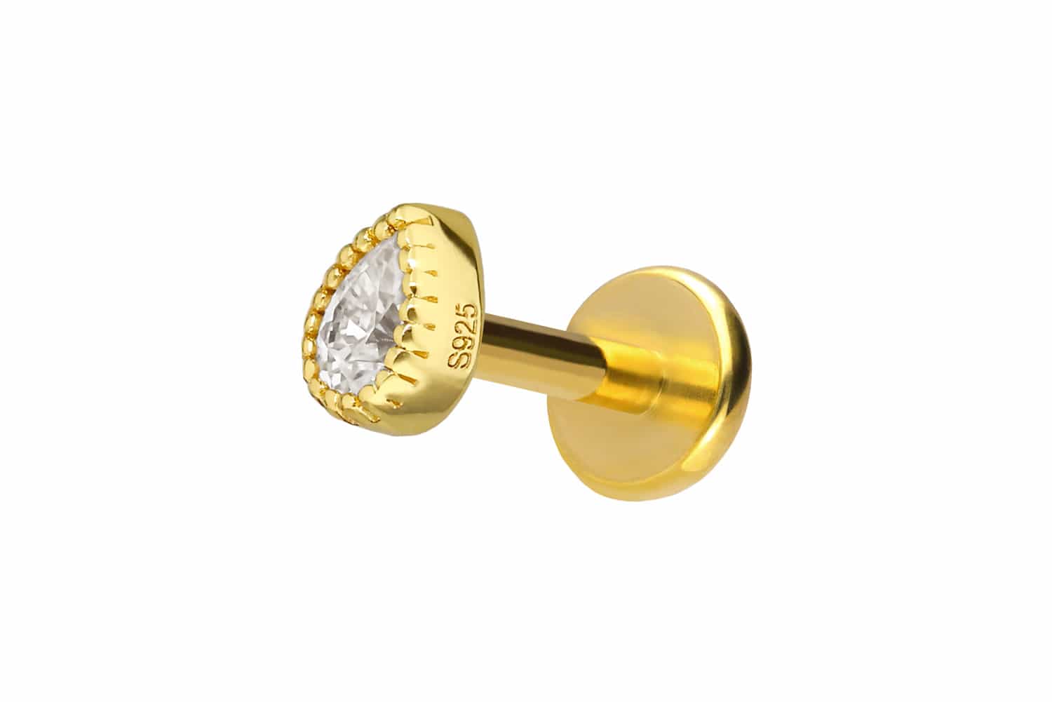 Titan Labret mit Innengewinde + 925er Silber Aufsatz MOISSANIT-TROPFEN