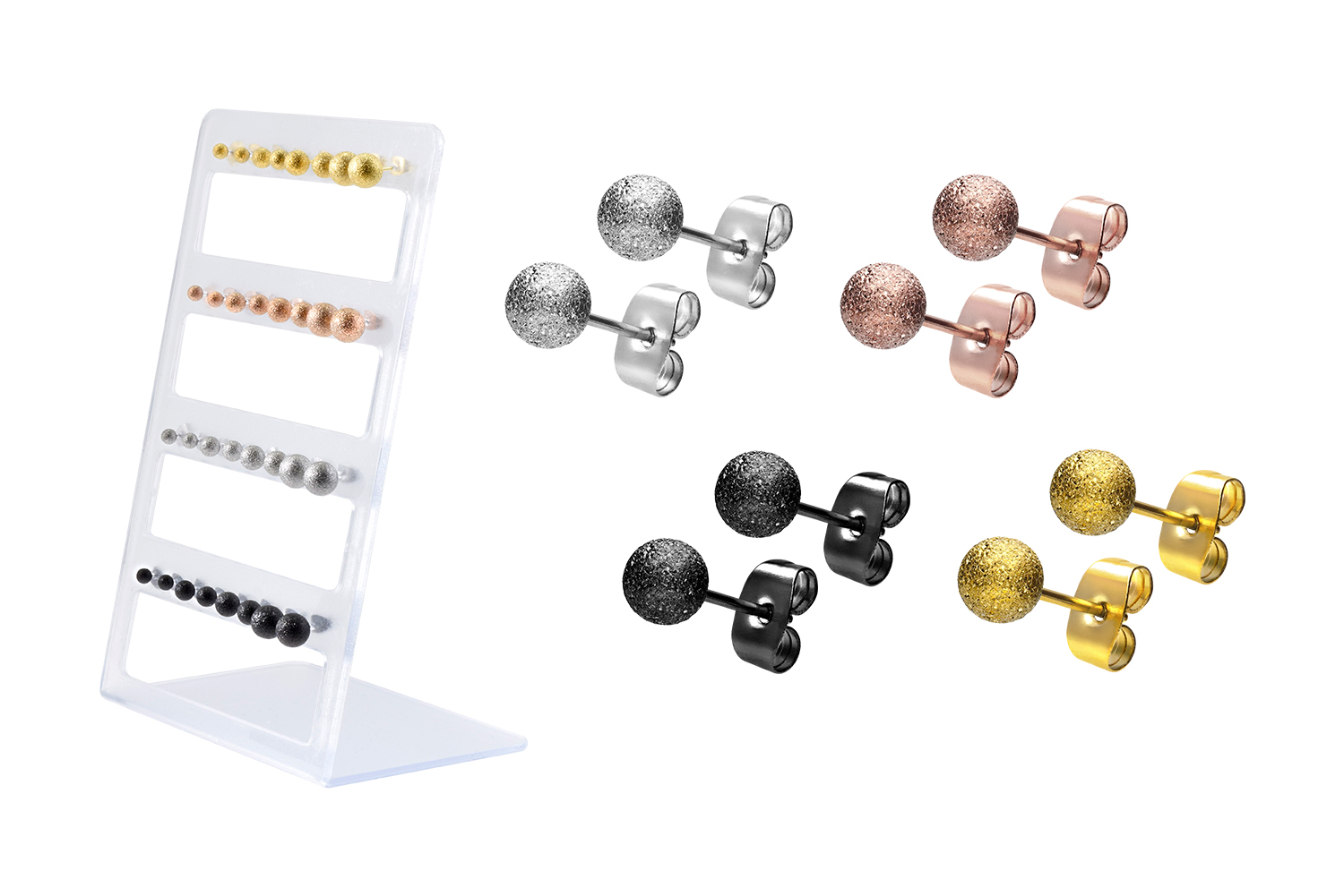 Display 16 Paar Chirurgenstahl Ohrstecker DIAMANTOPTIK