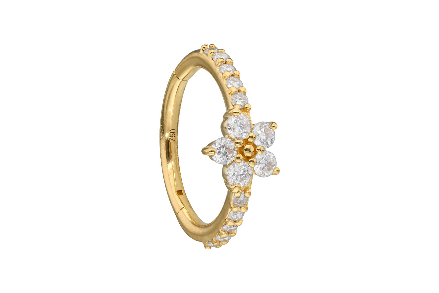 18 Karat Gold Segmentring Clicker MOISSANIT-BLUME + EINGEFASSTE MOISSANITE