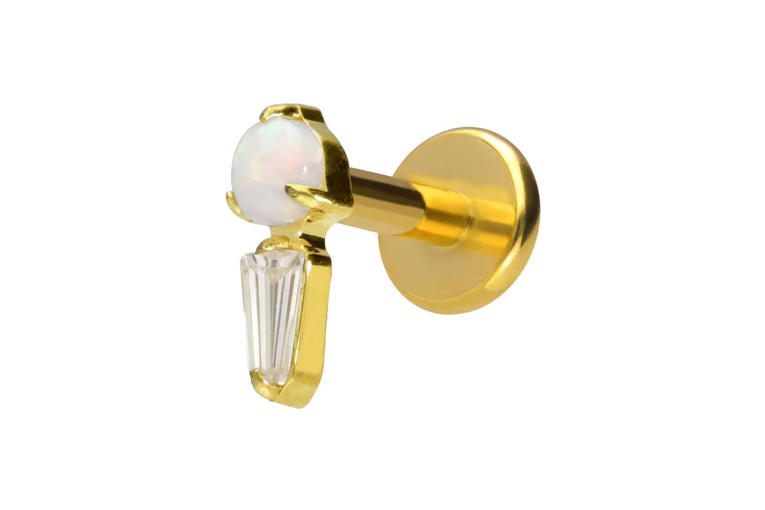 Titan Labret mit Innengewinde SYNTHETISCHER OPAL + KRISTALLRECHTECK