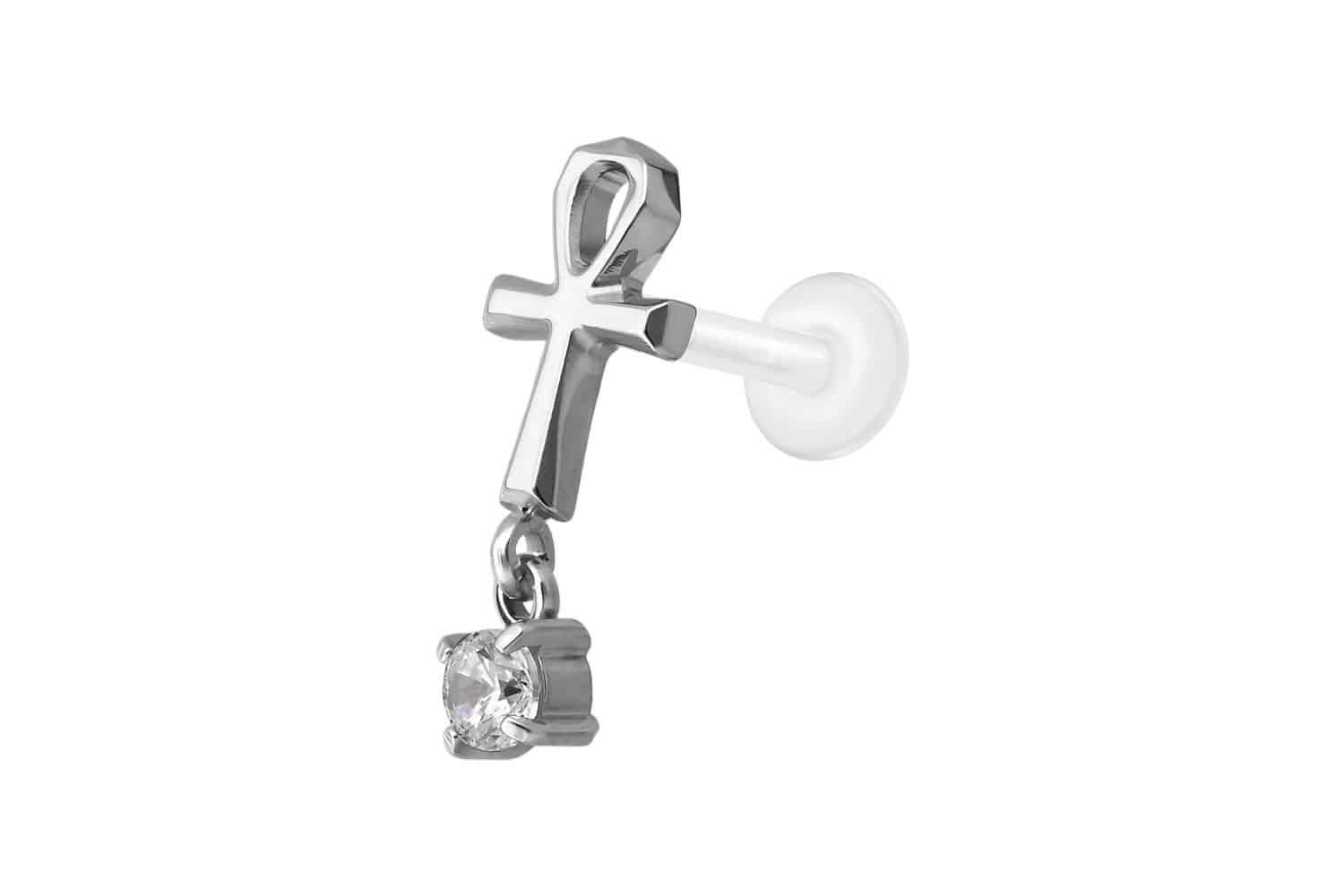 PTFE Labret mit Innengewinde + Titan-Aufsatz ANKH + KRISTALL