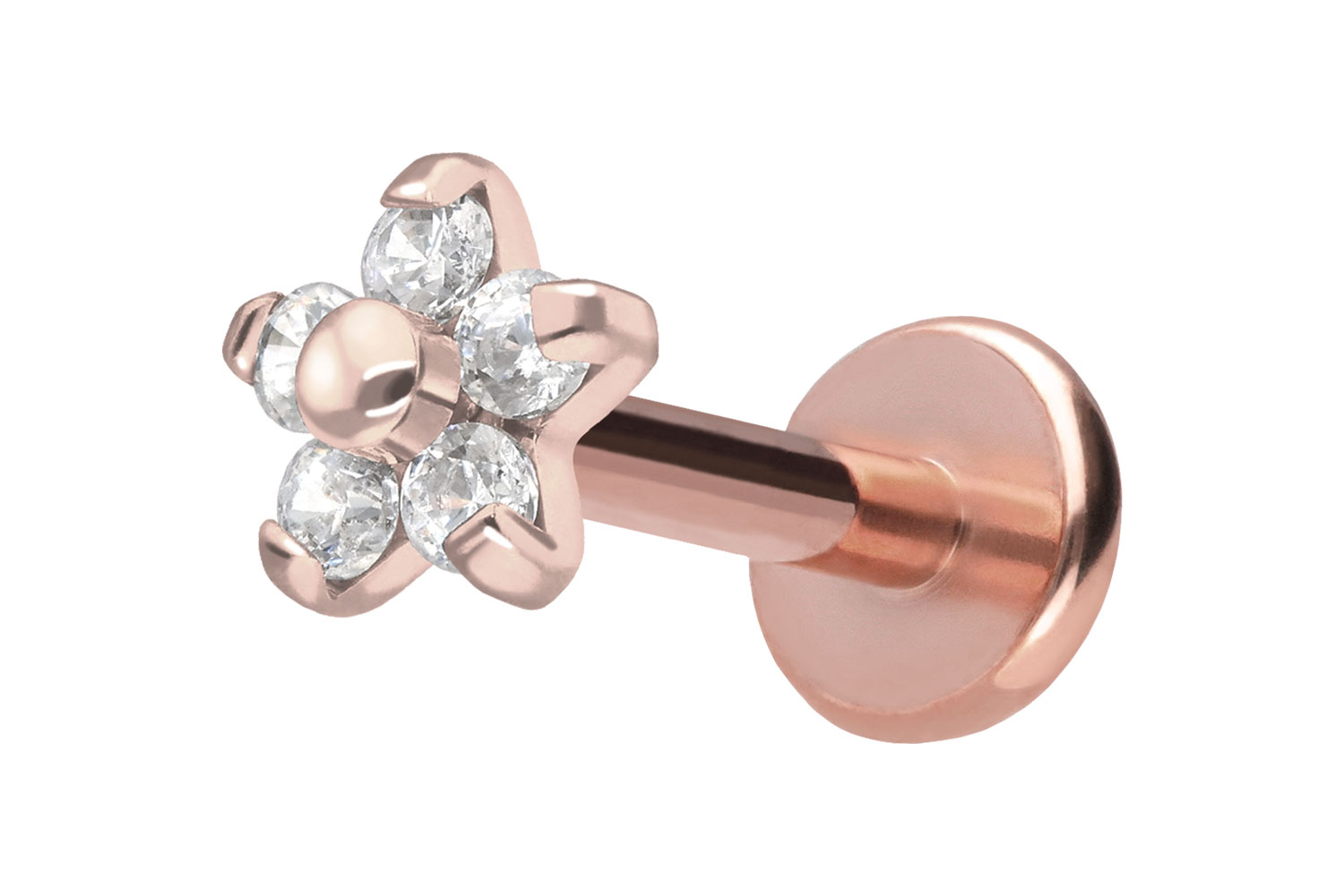 Titanium labret with push fit FLOWER WITH 5 CRYSTAL