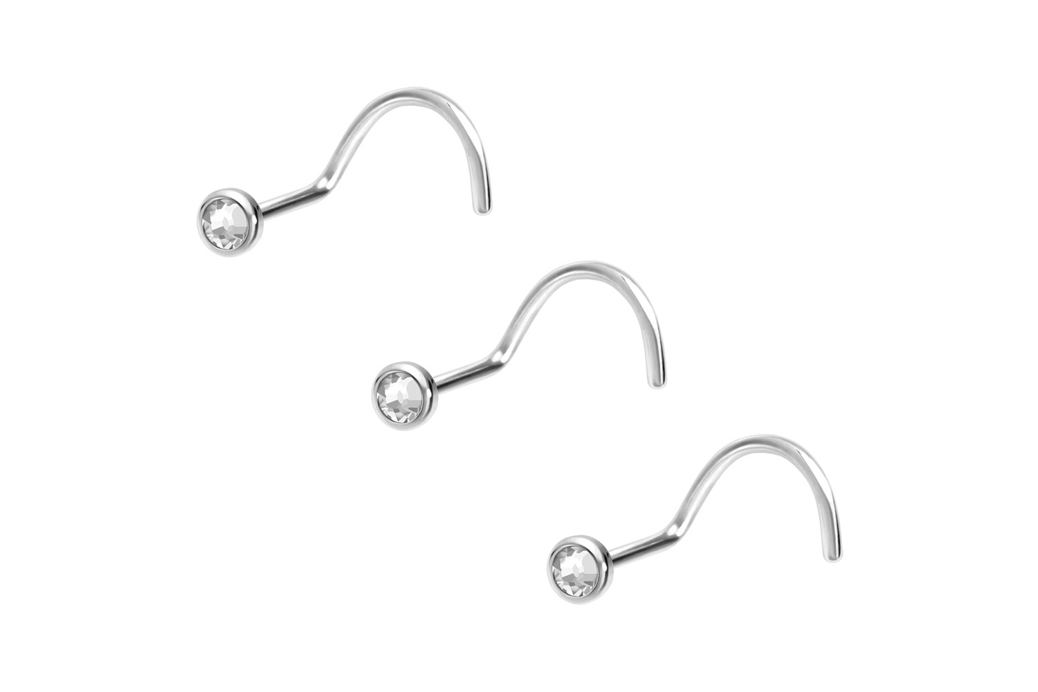 3er Set Titan Nasenstecker Spirale FLACHE KRISTALLDISC